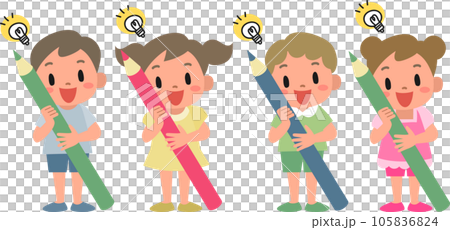 男孩和女孩拿著鉛筆,表情充滿靈感 男孩和女孩拿著鉛筆,表情充滿靈感 105836824