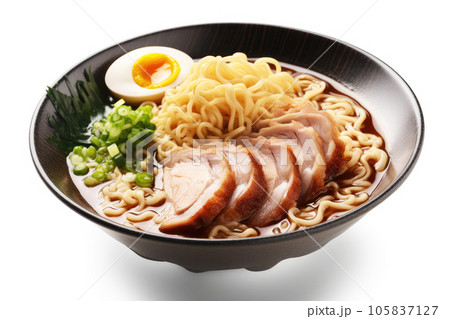 Ramen With Pork Japanese Food On Isolated White Background 105837127