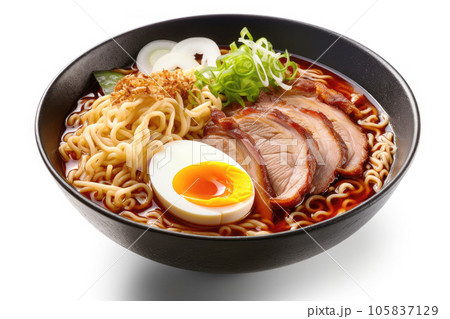 Ramen With Pork Japanese Food On Isolated White Background 105837129