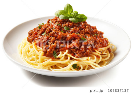 Spaghetti Boglonese On Isolated White Background Spaghetti Boglonese On Isolated White Background 105837137