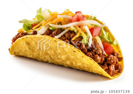 Taco Mexican Food On Isolated White Background Taco Mexican Food On Isolated White Background 105837139