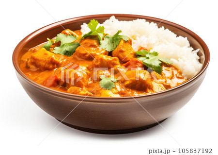 Indian Red Curry With Rice On Isolated White Background 105837192