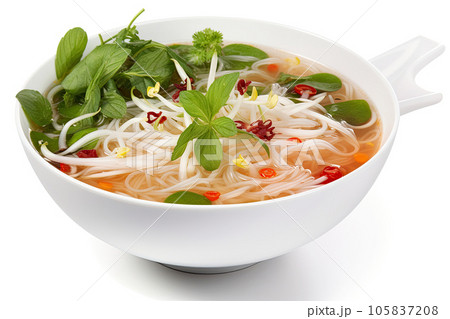 Pho (Vietnamese noodle soup) On Isolated White Background Pho (Vietnamese noodle soup) On Isolated White Background 105837208