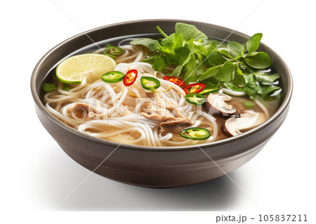 Pho (Vietnamese noodle soup) On Isolated White Background 105837211
