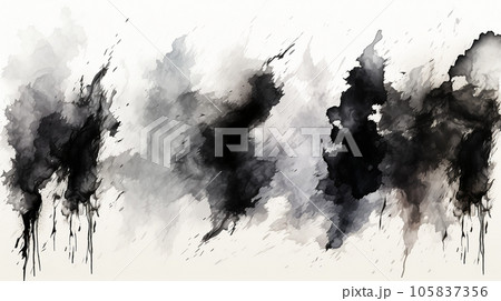 Black and white blot painted in watercolor on a light background, splashes, pattern 105837356