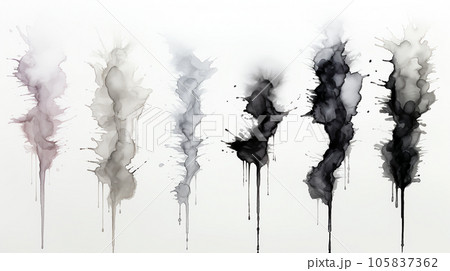 Black and white blot painted in watercolor on a light background, splashes, pattern 105837362