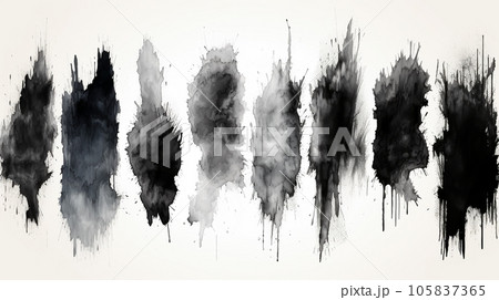 Black and white blot painted in watercolor on a light background, splashes, pattern Black and white blot painted in watercolor on a light background, splashes, pattern 105837365