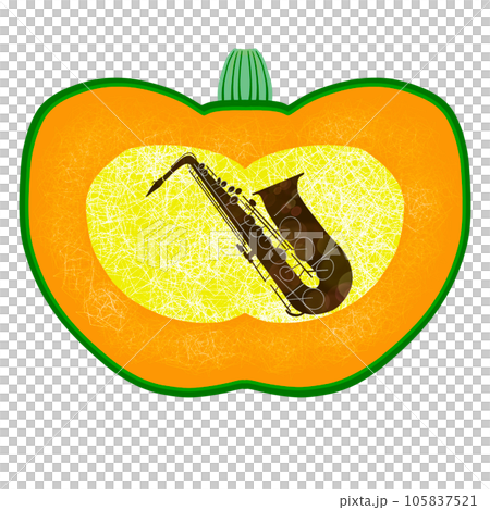 A simple illustration designed with a saxophone and a pumpkin 105837521