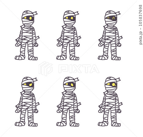 いろいろな表情のシンプルなミイラ男のカラーイラストセット 105837698