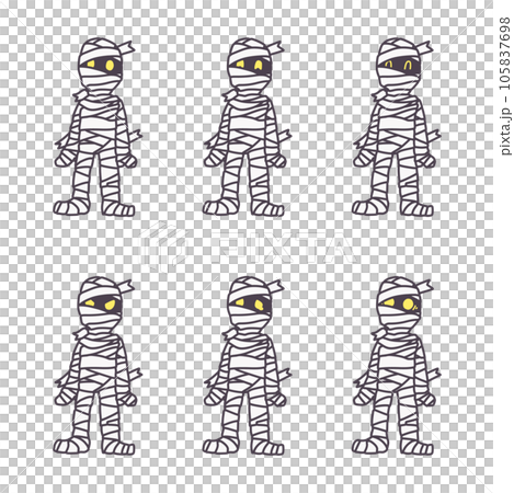 いろいろな表情のシンプルなミイラ男のカラーイラストセット 105837698