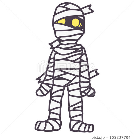 シンプルにデフォルメした驚いているミイラ男のカラーイラスト シンプルにデフォルメした驚いているミイラ男のカラーイラスト 105837704