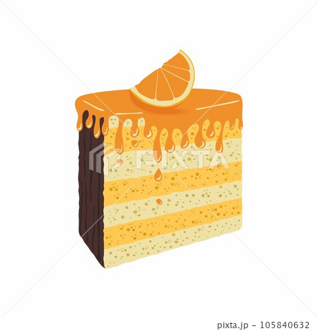 Piece Of Cheesecake , Confectionery Cheese Cake With Soft Porous Layers And Orange Slices Isolated on White Background Piece Of Cheesecake , Confectionery Cheese Cake With Soft Porous Layers And Orange Slices Isolated on White Background 105840632