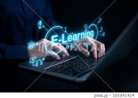 education icon with Online learning concept. person with laptop graduation and education. High quality photo education icon with Online learning concept. person with laptop graduation and education. High quality photo 105841424