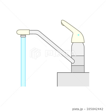 水が出ているシングルレバー式混合水栓（キッチン用蛇口） 105842442