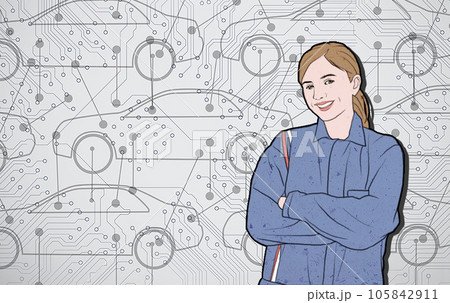 female employee in front of car illustration female employee in front of car illustration 105842911