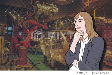 Female employee worried at the factory Female employee worried at the factory 105842912
