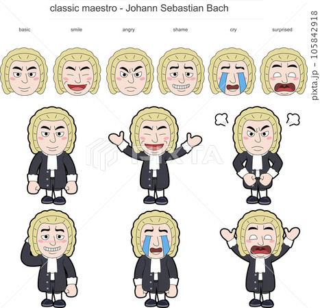 Cute classical composer, performer illustration - Johann Sebastian Bach Cute classical composer, performer illustration - Johann Sebastian Bach 105842918