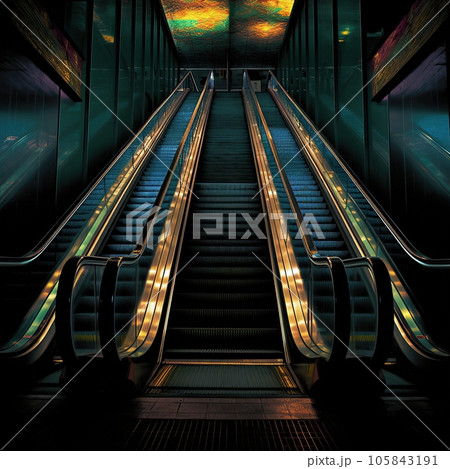 escalator in futuristic building created by generative AI escalator in futuristic building created by generative AI 105843191