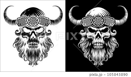 Viking Warrior Skull Man Mascot Face in Helmet 105843890