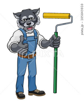Wolf Painter Decorator Paint Roller Mascot Man 105843910