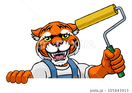 Rhino Painter Decorator Paint Roller Mascot Man Rhino Painter Decorator Paint Roller Mascot Man 105843913
