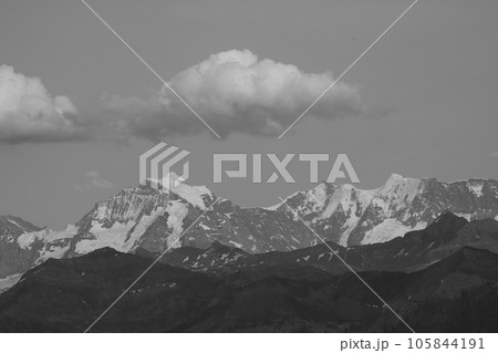 Black and white image of famous Mount Jungfrau. 105844191