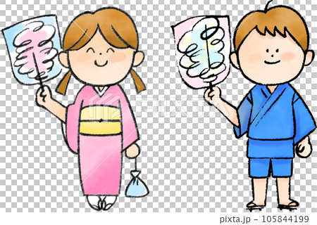 わたあめを持った和服の子供 105844199