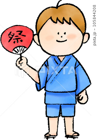 甚平を着た団扇を持っている男の子 105844208