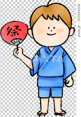 甚平を着た団扇を持っている男の子 105844208