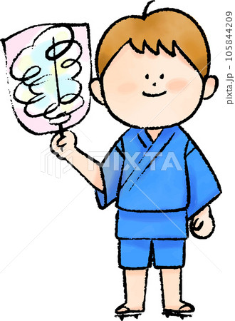 甚平を着た綿菓子を持っている男の子 105844209