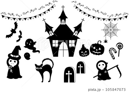 ハロウィン ベクター アイコン セット モノクロ ハロウィン ベクター アイコン セット モノクロ 105847073
