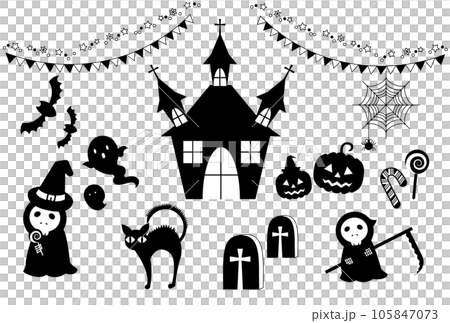 ハロウィン ベクター アイコン セット モノクロ ハロウィン ベクター アイコン セット モノクロ 105847073