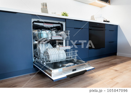 Dishwasher in modern kitchen. Washing dishes 105847096