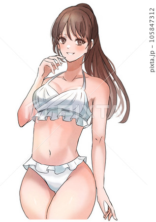 オリジナル【白ビキニの女の子】おまけ付き 手描きイラスト A4 - Yahoo