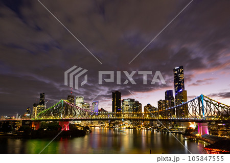 Story Bridge and Brisbane Skyline in Australia 105847555