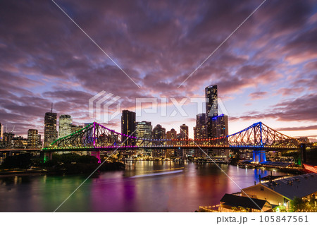 Story Bridge and Brisbane Skyline in Australia 105847561