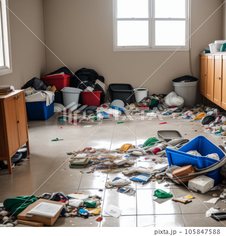 掃除が必要なゴミの散乱した部屋 105847588