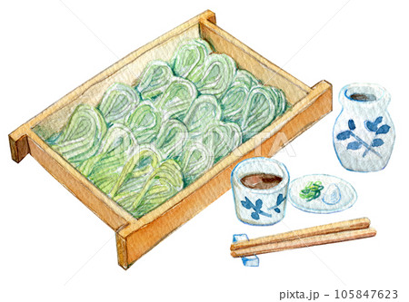 水彩イラスト　へぎそば　新潟グルメ 105847623