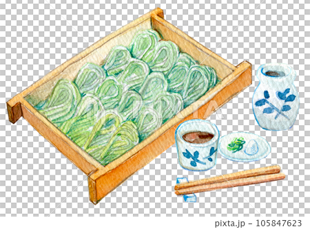 水彩イラスト　へぎそば　新潟グルメ 105847623