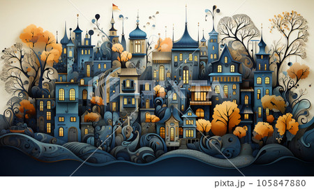 A fabulous northern European town with beautiful side by side houses standing next to each other A fabulous northern European town with beautiful side by side houses standing next to each other 105847880