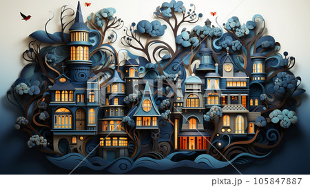 A fabulous northern European town with beautiful side by side houses standing next to each other 105847887
