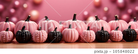 Barbie style pink pumpkins, Halloween holiday, fall harvest, fairy tale storyline 105848022
