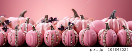 Barbie style pink pumpkins, Halloween holiday, fall harvest, fairy tale storyline 105848023