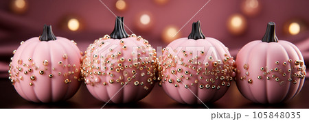 Barbie style pink pumpkins, Halloween holiday, fall harvest, fairy tale storyline 105848035