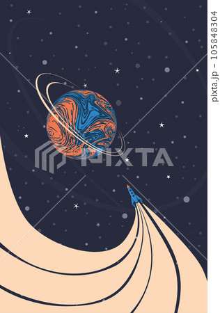 Retro futuristic shuttle in space 105848304