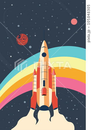 Retro futuristic shuttle in space 105848305