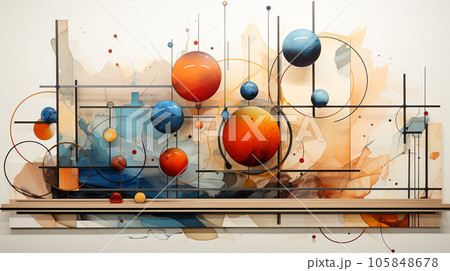 Geometric abstract art poster with squares and circles shapes and figures, wallpaper and postcard, flyer Geometric abstract art poster with squares and circles shapes and figures, wallpaper and postcard, flyer 105848678