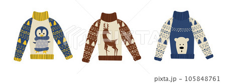 Christmas ugly sweater party, decoration for Christmasm, set of vector ugly sweater party. 105848761