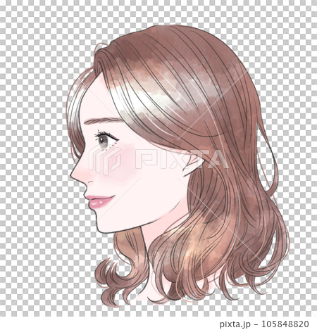 Feminine female profile watercolor style illustration Feminine female profile watercolor style illustration 105848820