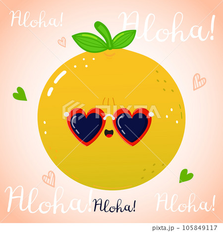 Cute funny Grapefruit character. Vector hand drawn cartoon kawaii character illustration icon. Isolated on pink background. Grapefruit character concept. Aloha card Cute funny Grapefruit character. Vector hand drawn cartoon kawaii character illustration icon. Isolated on pink background. Grapefruit character concept. Aloha card 105849117